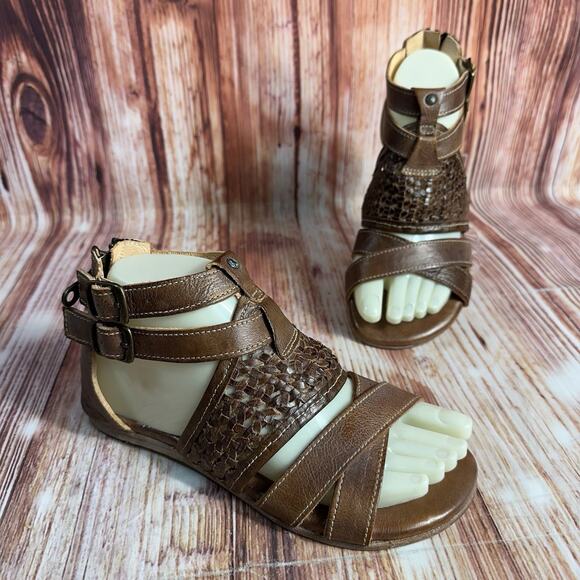 Bed|Stü Shoes - Bed Stu CAPRIANA Size 6 Brown Leather Gladiator Boho Sandals Flats Open Toe Shoe
